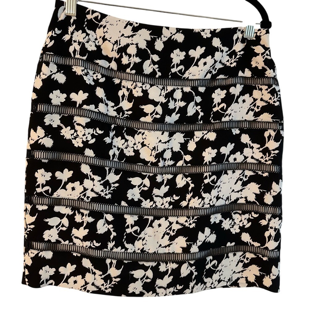Floral Pencil Skirt Black‎ White Tiered Career Office Party